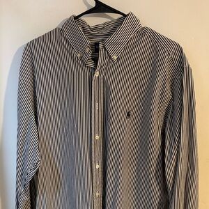 Ralph Lauren Men’s Navy and White Vertical Stripe Button-Down Shirt